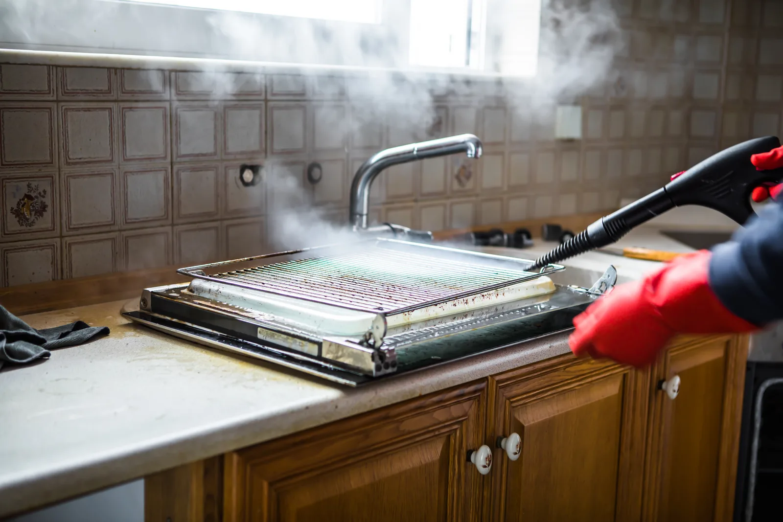 Sparkling clean bathroom tiles and fittings after a deep clean